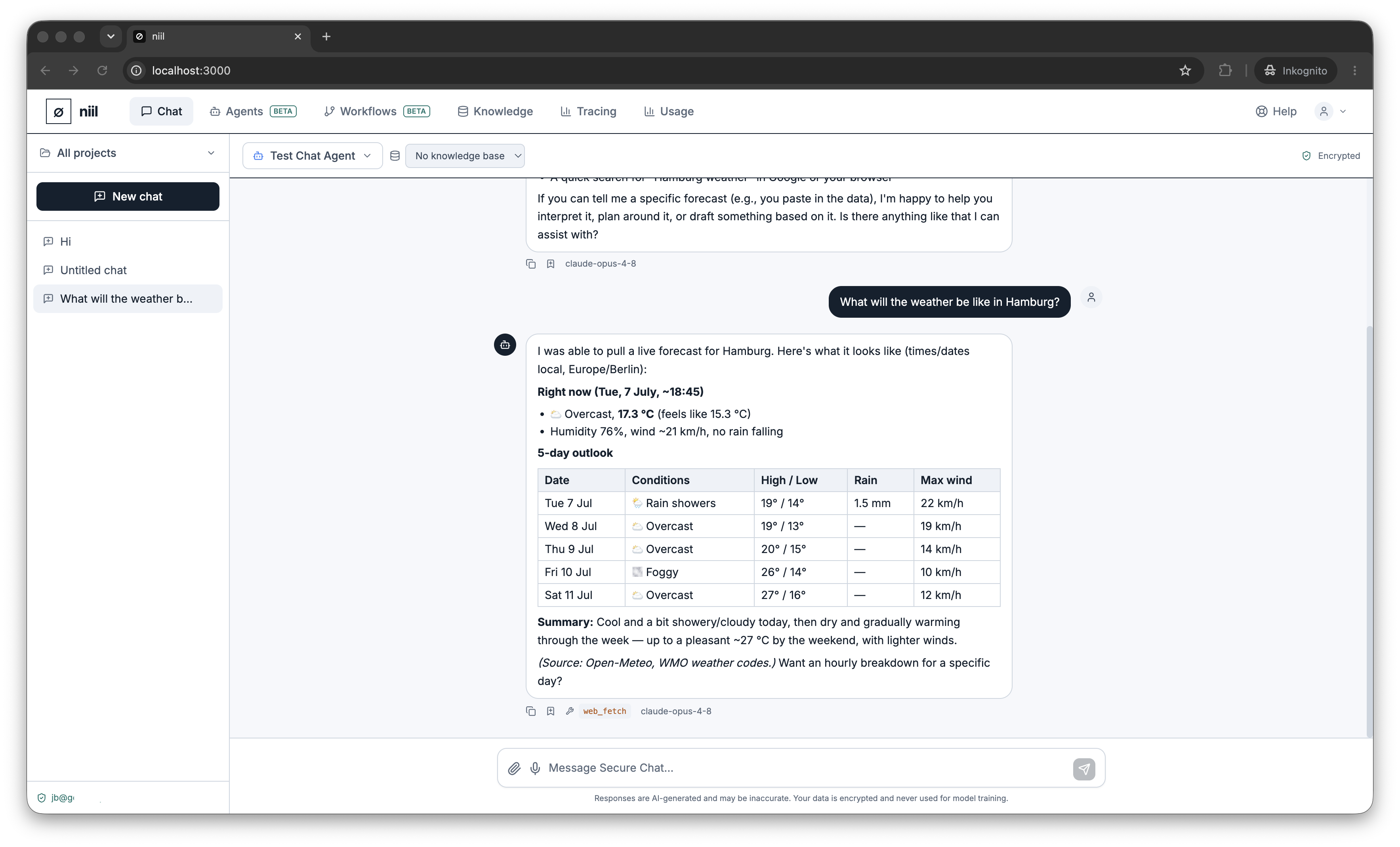 The model picker with agent entries listed below the models
