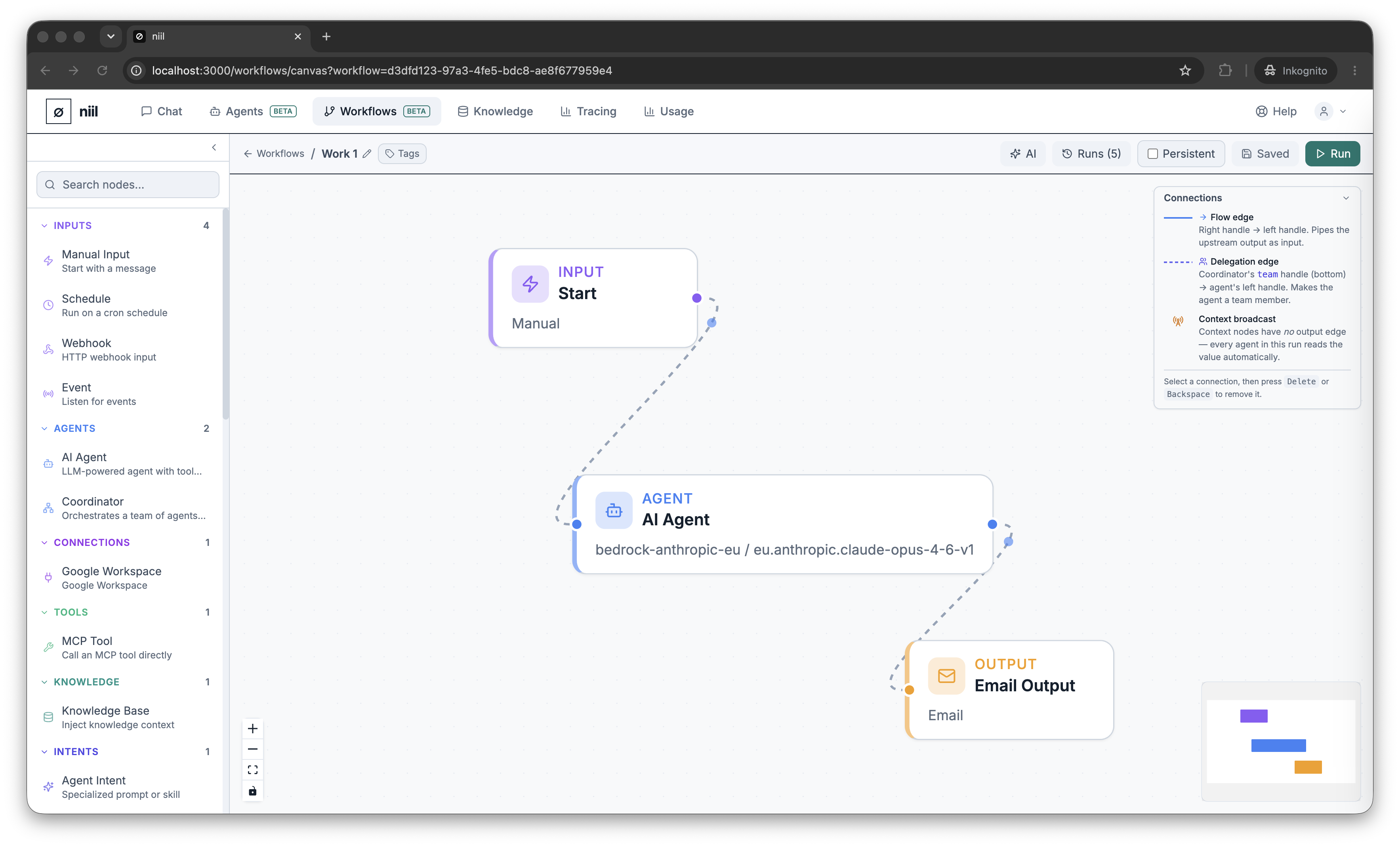 The workflow canvas with several connected nodes