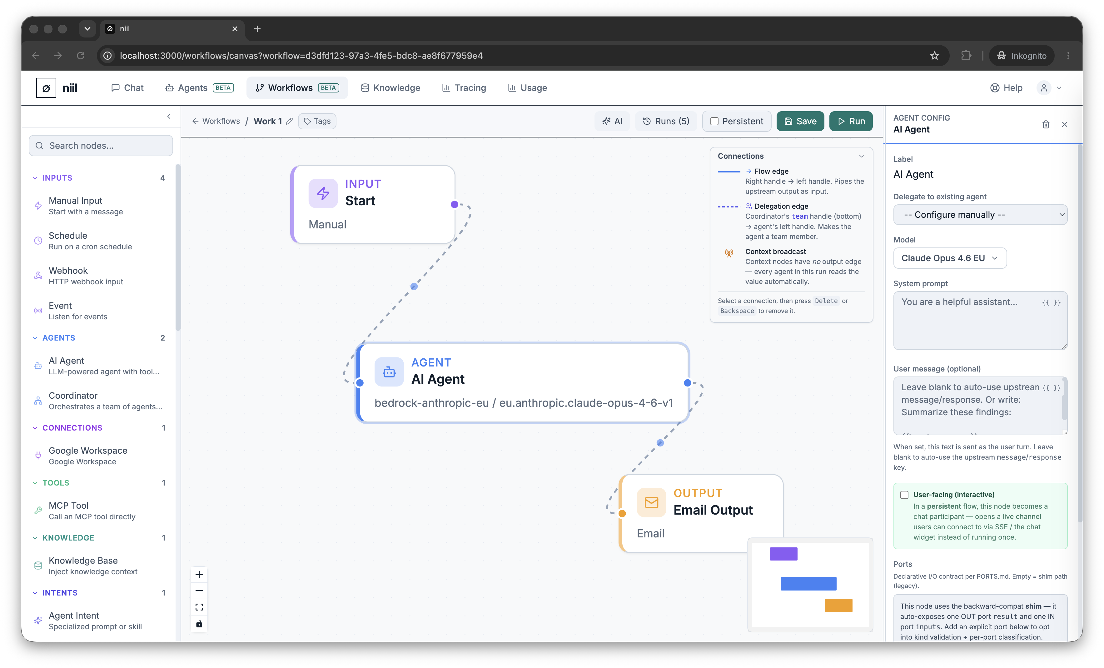 A node's configuration panel